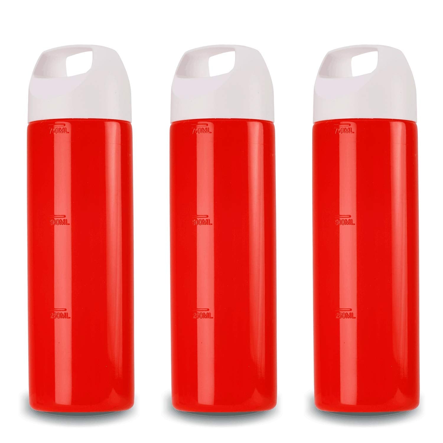 Oliveware Hercules Water Bottle, BPA Free & Leak Proof, Durable Plastic, for Home & Office Use, with Easy Grip Handle, 750 ml Capacity, Set of 3 (Red)