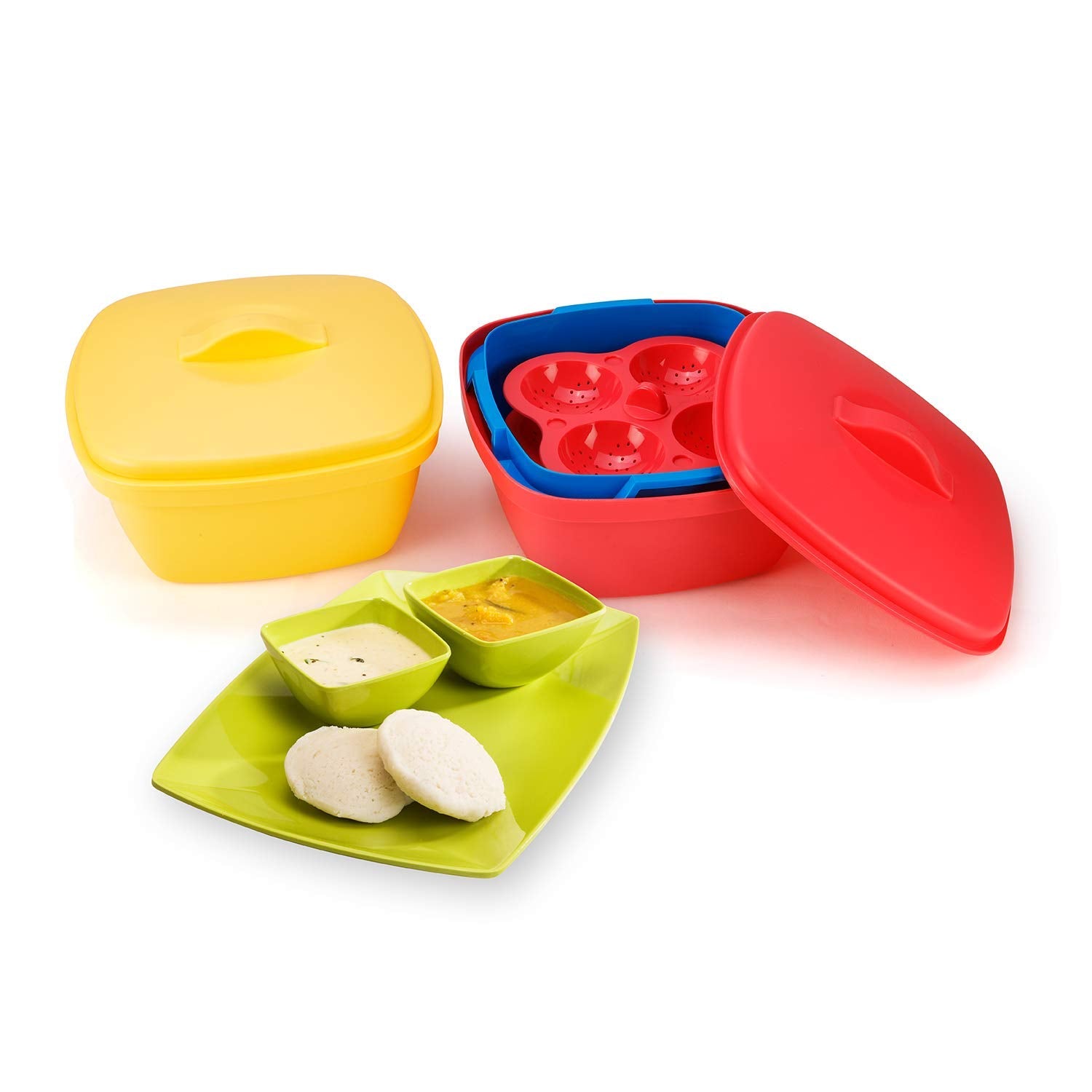 oliveware Plastic Dhokla Idly Maker, Vegetable Steamer And Rice Cooker Set, Yellow
