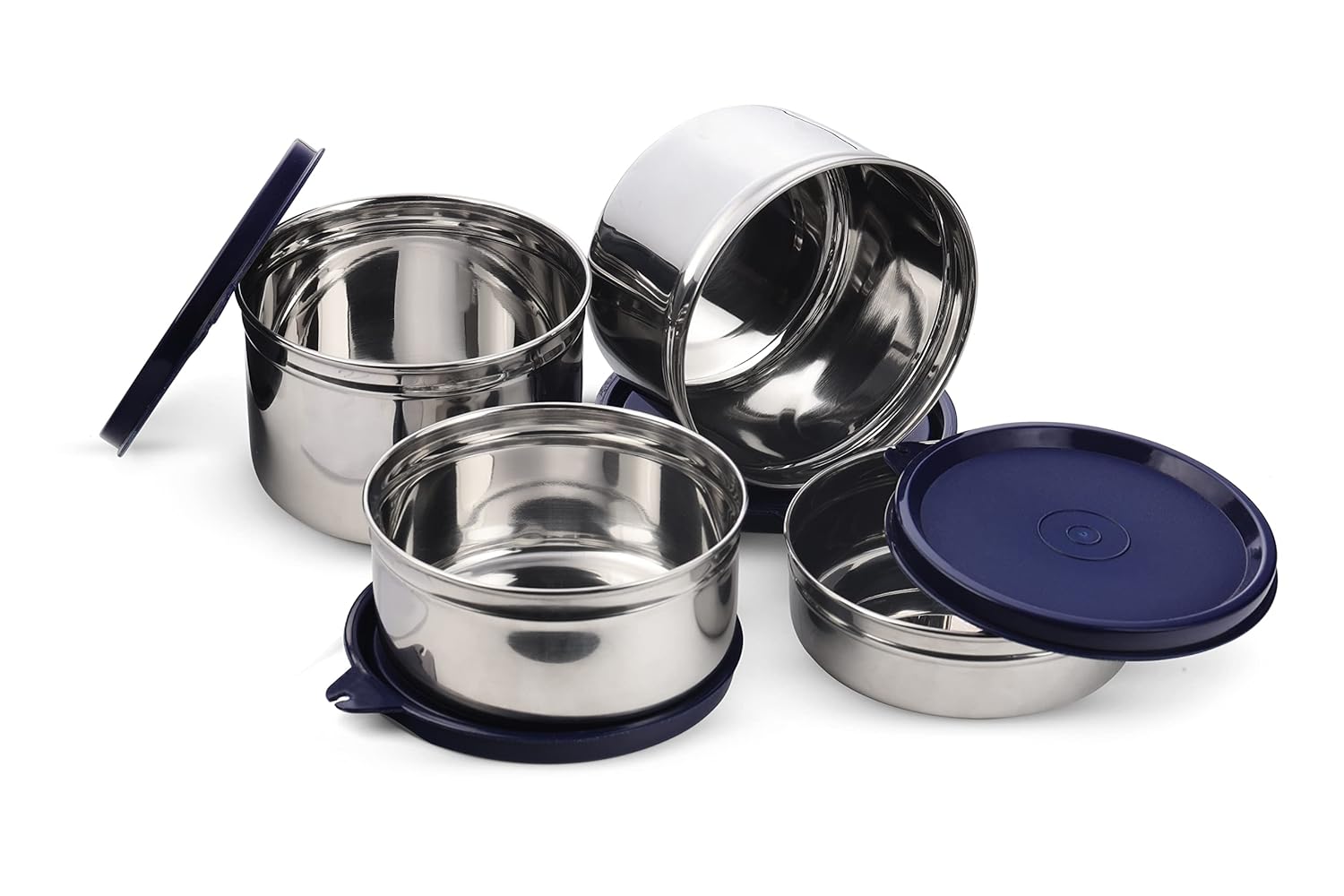 SOPL-OLIVEWARE Mega Lunch Box, 100% Leak Proof, 4 Stainless Steel Containers with BPA Free Airtight Lids (300ml, 450ml, 2x600ml) - Blue