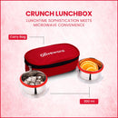 oliveware Crunch Lunch Box, 2 Stainless Steel Containers (300 ml), Leak Proof with BPA Free Air Tight Lids, Fabric Jacket - Red