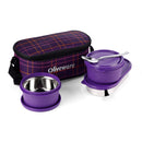 SOPL-OLIVEWARE Hazel Lunch Box, Leak Proof & Microwave Safe, 3 Stainless Steel Containers (450ml, 450ml, 550ml), Insulated Fabric Bag, Full Meal & Easy to Carry (Voilet)