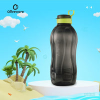 oliveware Jumbo 2 Litre Water Bottle, 100% Leak Proof, BPA Free Premium Plastic Bottle, for Home, Office & Gym, Sturdy with Holder - Pack of 1 (Black_Green)