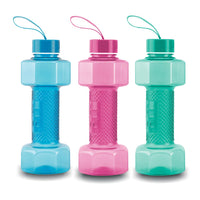 oliveware Plastic Dumbbell Water Bottle With Carry Strap, 750ml, Set of 3, Multicolour