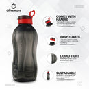 oliveware Jumbo 2 Litre Water Bottle, 100% Leak Proof, BPA Free Premium Plastic Bottle, for Home & Office, Sturdy with Holder, Pack of 1 - (Black_Red)