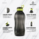 oliveware Jumbo 2 Litre Water Bottle, 100% Leak Proof, BPA Free Premium Plastic Bottle, for Home, Office & Gym, Sturdy with Holder - Pack of 1 (Black_Green)