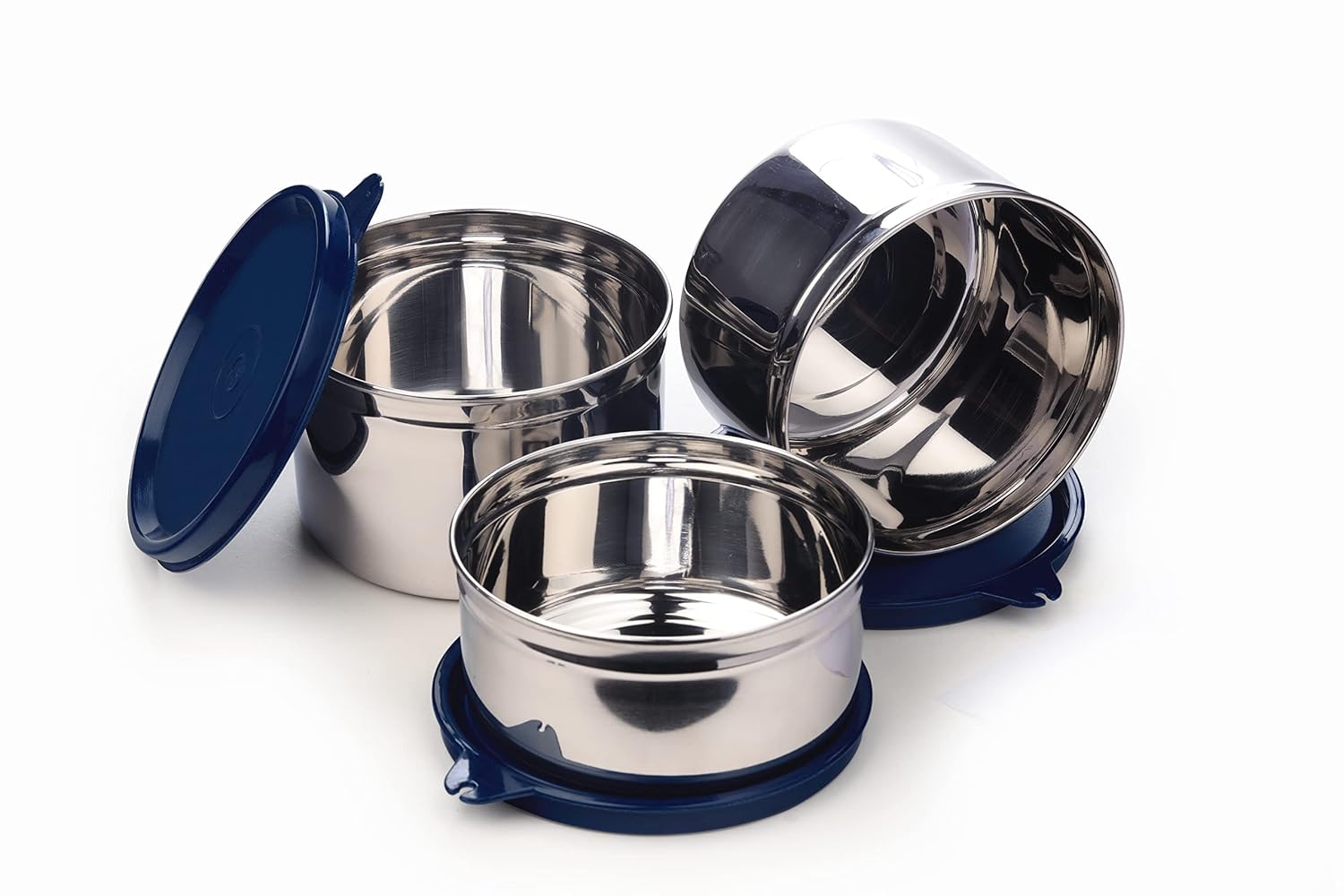 SOPL-OLIVEWARE Absolute Lunch Box, 100% Leak Proof, 3 Stainless Steel Containers with BPA Free Lids (2 * 600ml & 450ml), Fabric Bag - Blue