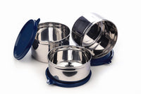 SOPL-OLIVEWARE Absolute Lunch Box, 100% Leak Proof, 3 Stainless Steel Containers with BPA Free Lids (2 * 600ml & 450ml), Fabric Bag - Blue