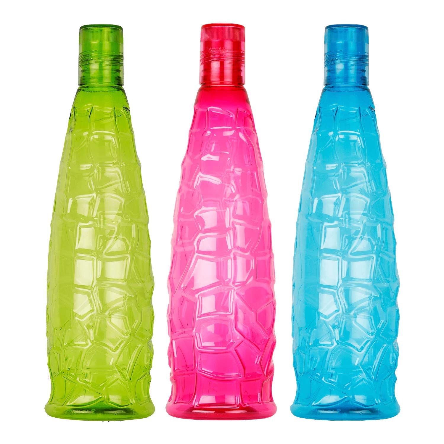 oliveware Stunning Range Premium PET Water Bottle With Better Grip, BPA Free & 100% Leak Proof, 1 Litre Bottle, For Home & Office Use, Pack of 3 - Multi