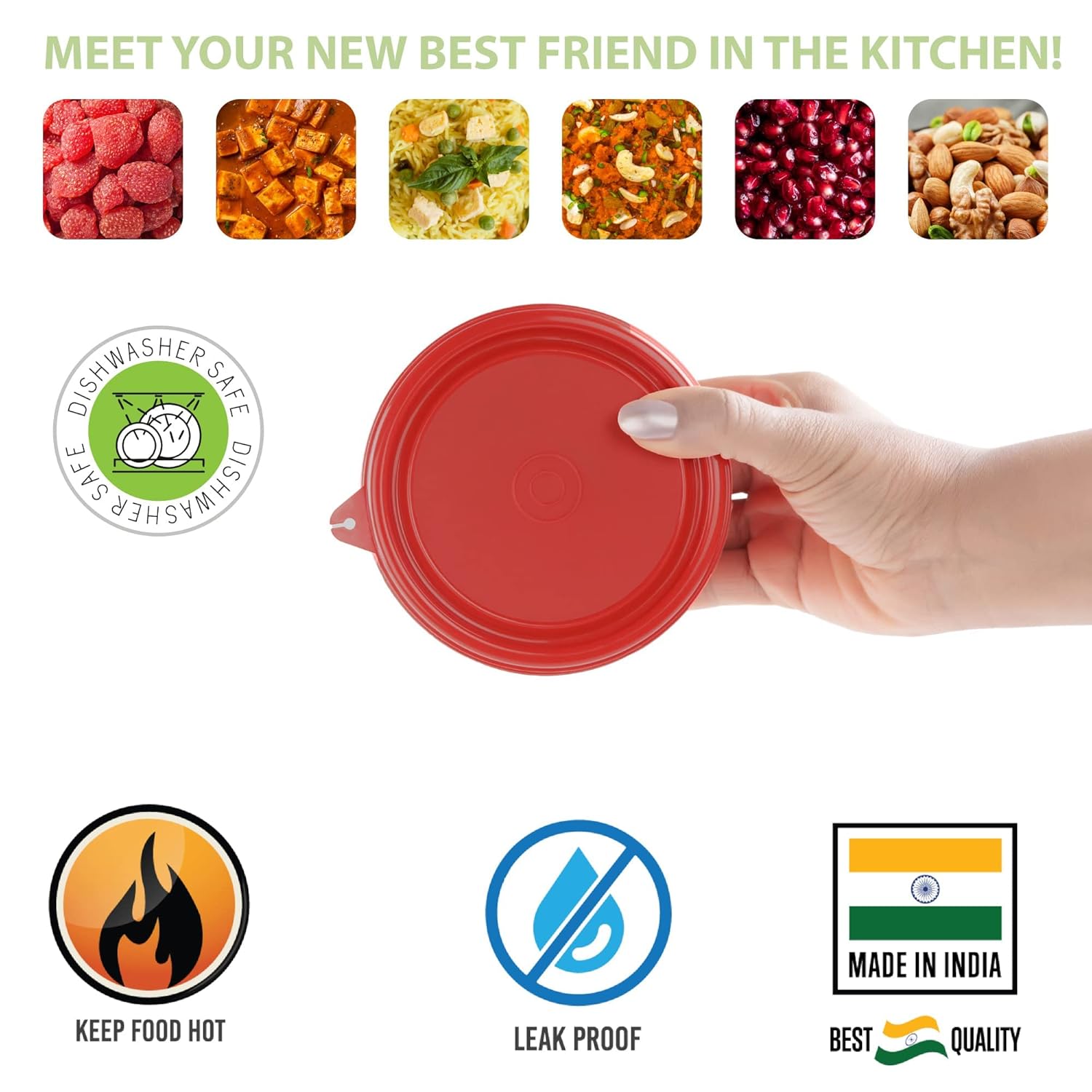 oliveware Benny Microwave Containers with BPA Free Airtight Lid, Stainless Steel Container, Leak Proof, Home & Office Use, Set of 2 (600ml) - Red