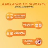 SOPL-OLIVEWARE Musk Glassware Lunchbox with Napkin & Steel Cutlery, Borosilicate Glass & Microwave Proof, Safety Lock Airtight Square Tiffin, 4 Container (2 * 320ml & 2 * 400ml) - Black&Orange