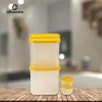Oliveware Modular Storage Containers, BPA Free, For Pulses, Rice, Dal, Atta & Flour, Set of 6 (4x1800ml, 2x180ml) - Yellow