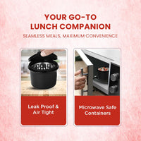 oliveware Groove Lunch Box, Microwave Safe and Leak Proof, 3 Inner Steel Containers with BPA Free Airtight Lid (2 * 290ml & 450ml), Plastic Tumbler (450ml), Plastic Cutlery - Blue