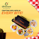 OLIVEWARE Olivia Borosilicate Glassware Lunchbox with Napkin & Steel Cutlery, Microwave Proof, Safety Lock Airtight Square, Set of 4 (320ml) Each - Black & Orange