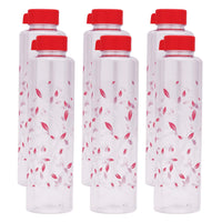 oliveware Elegant Range Premium PET Water Bottle With Better Grip, BPA Free & 100% Leak Proof, 1 Litre Bottle, For Home & Office Use, Pack of 6 - Red
