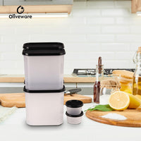 Oliveware Modular Storage Containers, BPA Free, For Pulses, Rice, Dal, Atta & Flour, Set of 6 (4x1800ml, 2x180ml) - Black