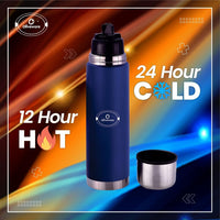 SOPL-OLIVEWARE Haze Vacuum Double Wall Bottle, Stainless Steel (750ml), Hot & Cold, Insulated Bottle, Fit for Indoor & Outdoors - Matt Blue