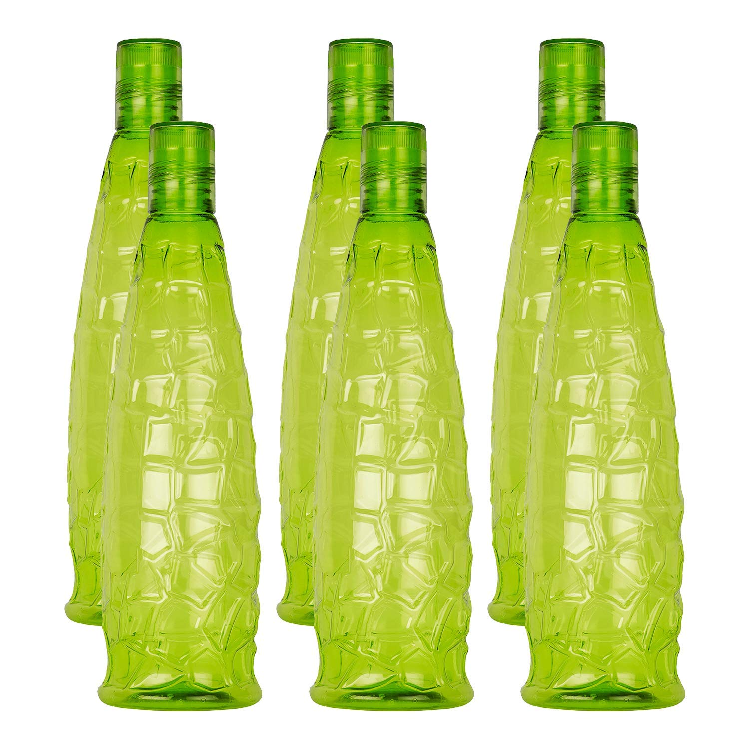 Oliveware Stunning Range Premium PET Water Bottle With Better Grip, BPA Free & 100% Leak Proof, 1 Litre Bottle, For Home & Office Use, Pack of 6 - Green