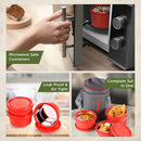 SOPL-OLIVEWARE Monarch Lunch Box, Microwave Safe & Leak Proof, 3 Inside Steel Containers with BPA Free Airtight Lids (290ml, 450ml & 450ml), Fabric Bag - Red