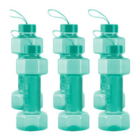 oliveware Plastic Dumbbell Water Bottle With Carry Strap, 750ml, Set of 6, Green