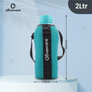 SOPL-OLIVEWARE Jumbo Water Bottle With Washable Carry Sleeve, Shoulder Strap, 2 Litre Bottle, BPA Free & Leak Proof, Fits in Fridge, Pack of 1 - Blue