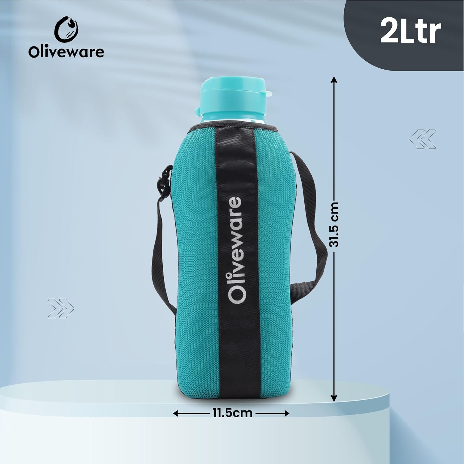 SOPL-OLIVEWARE Jumbo Water Bottle With Washable Carry Sleeve, Shoulder Strap, 2 Litre Bottle, BPA Free & Leak Proof, Fits in Fridge, Pack of 2 - Blue