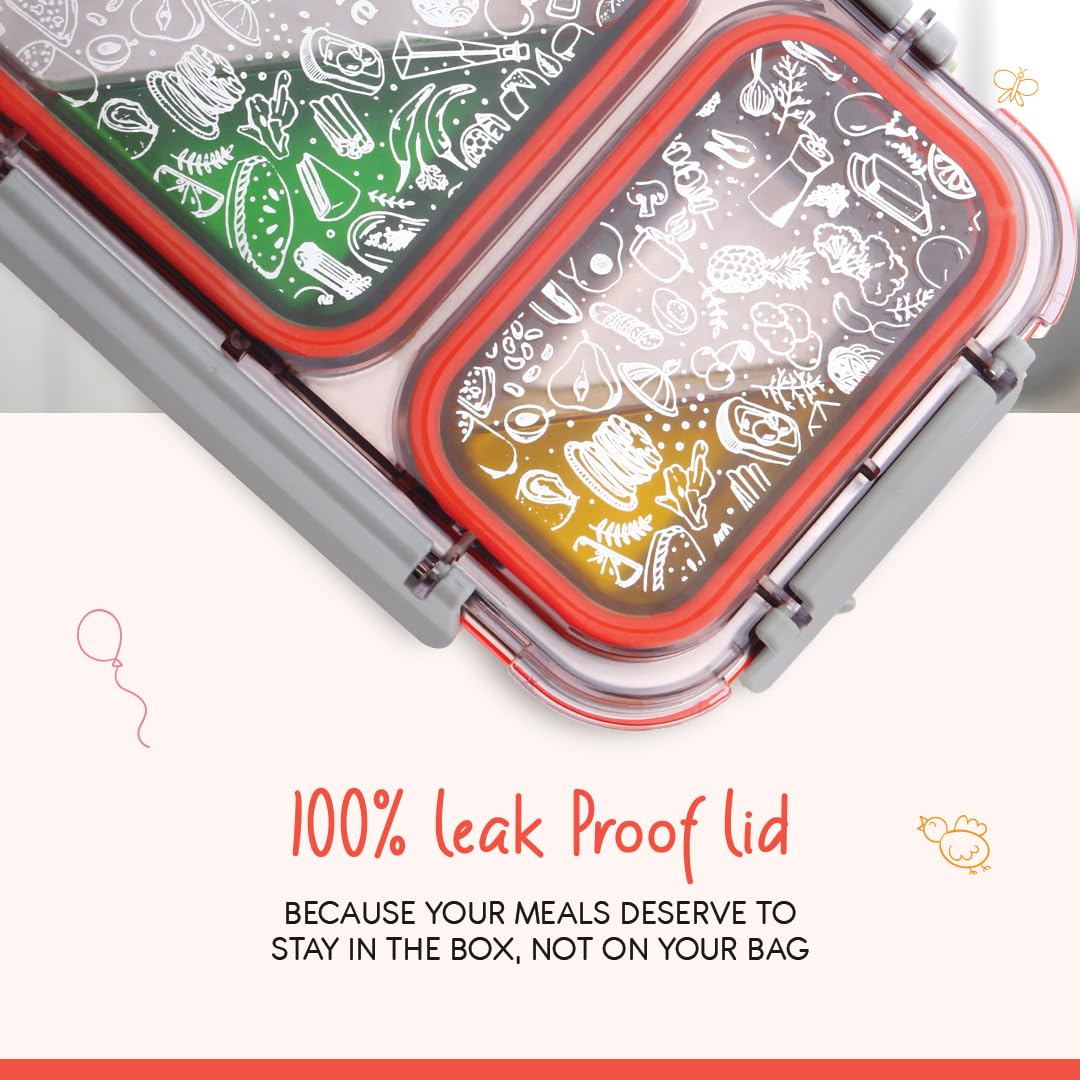 Oliveware Bento Master 2 Lunch Box | with 2 dividers | Steel Spoon | Stainless Steel | Dishwasher & Freezer Safe (Bento 2, Orange)