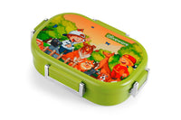 Oliveware Snacky Kids Lunch Box, Stainless Steel in 700ml Include Sabzi Container(180ml) & Steel Spoon, Food Grade BPA Free, Leak Proof & Colourful Designs (Green)