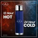SOPL-OLIVEWARE Era Vacuum Double Wall Bottle, Stainless Steel (1000ml), Hot & Cold, Insulated Bottle, Fit for Indoor & Outdoors - Blue