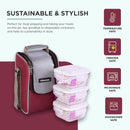 SOPL-OLIVEWARE Duke Glassware Lunchbox, Borosilicate Glass & Microwave Proof, Safety Lock Airtight Lid, 3 Container with 320ml Each - Red