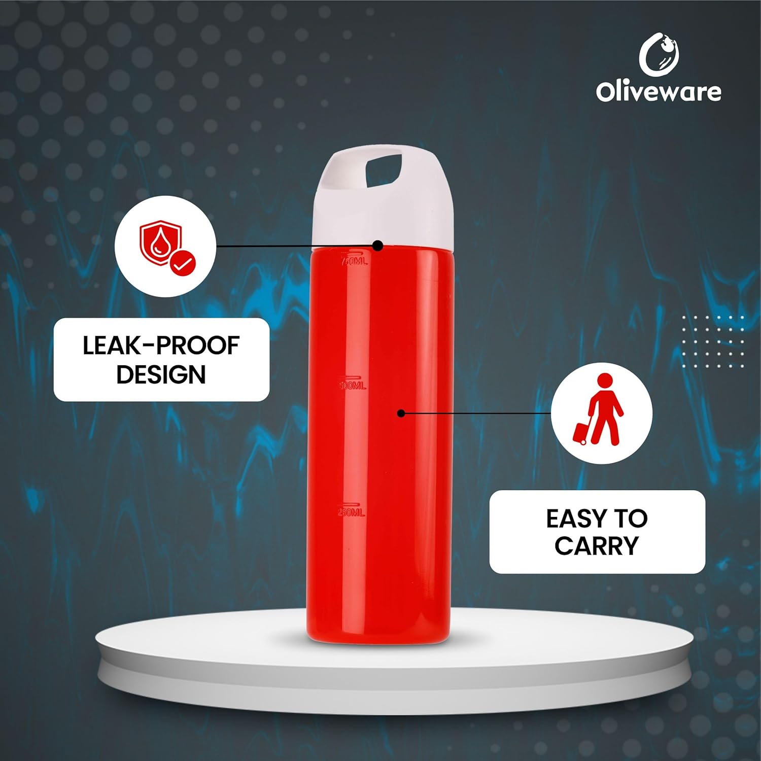 oliveware Hercules Water Bottle, BPA Free & Leak Proof, Durable Plastic, for Home & Office Use, With Easy Grip handle, 750 ml Capacity, Set of 6 (Red)