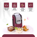 SOPL-OLIVEWARE Duke Glassware Lunchbox, Borosilicate Glass & Microwave Proof, Safety Lock Airtight Lid, 3 Container with 320ml Each - Red