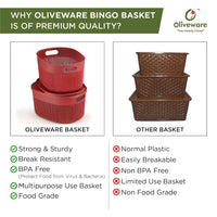 Oliveware Bingo Basket Stackable Storage Organiser With Lids For Clothes & Toys, BPA Free Plastic, Set of 2 Small & Big - (Maroon)