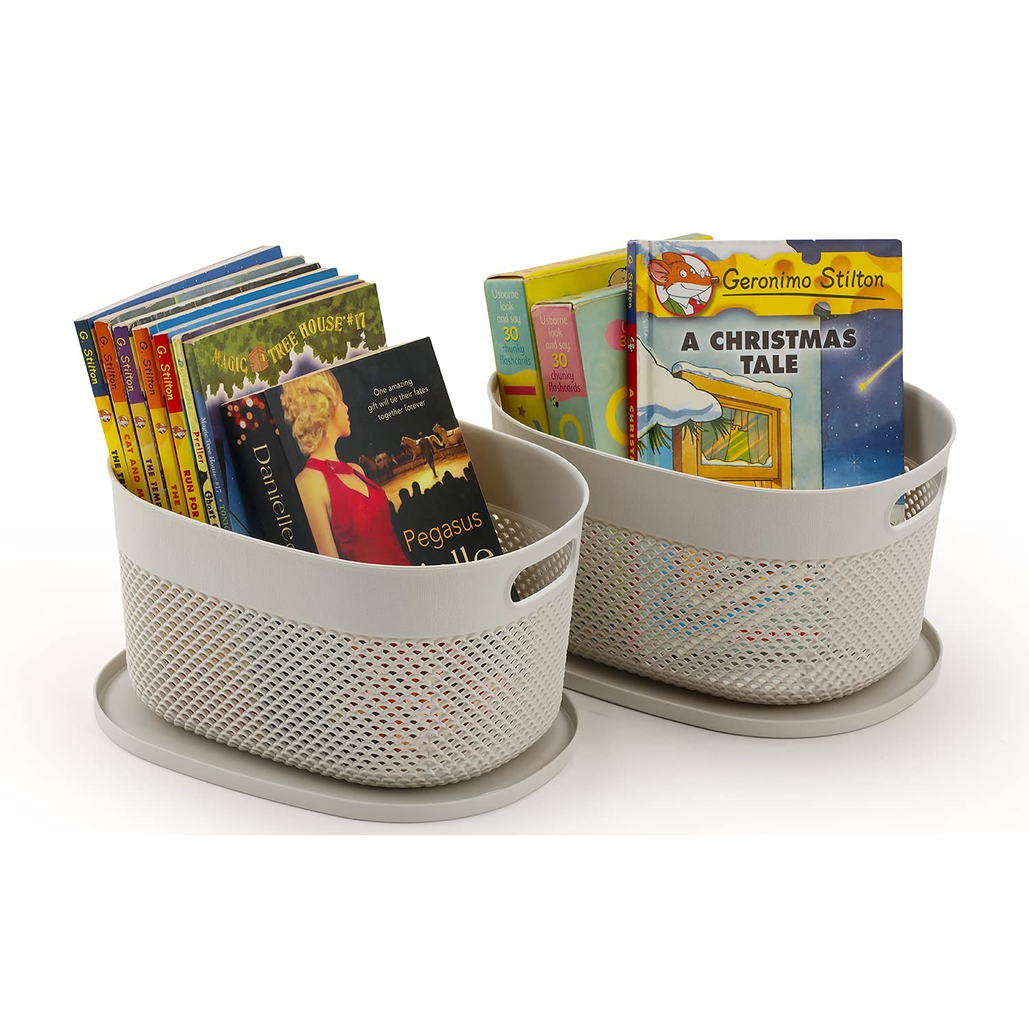 SOPL- Oliveware (logo) with Device Bingo Basket Stackable Storage Organiser With Lids For Clothes & Toys, BPA Free Plastic, Set of 2 Big - 5.2L Each(Grey)