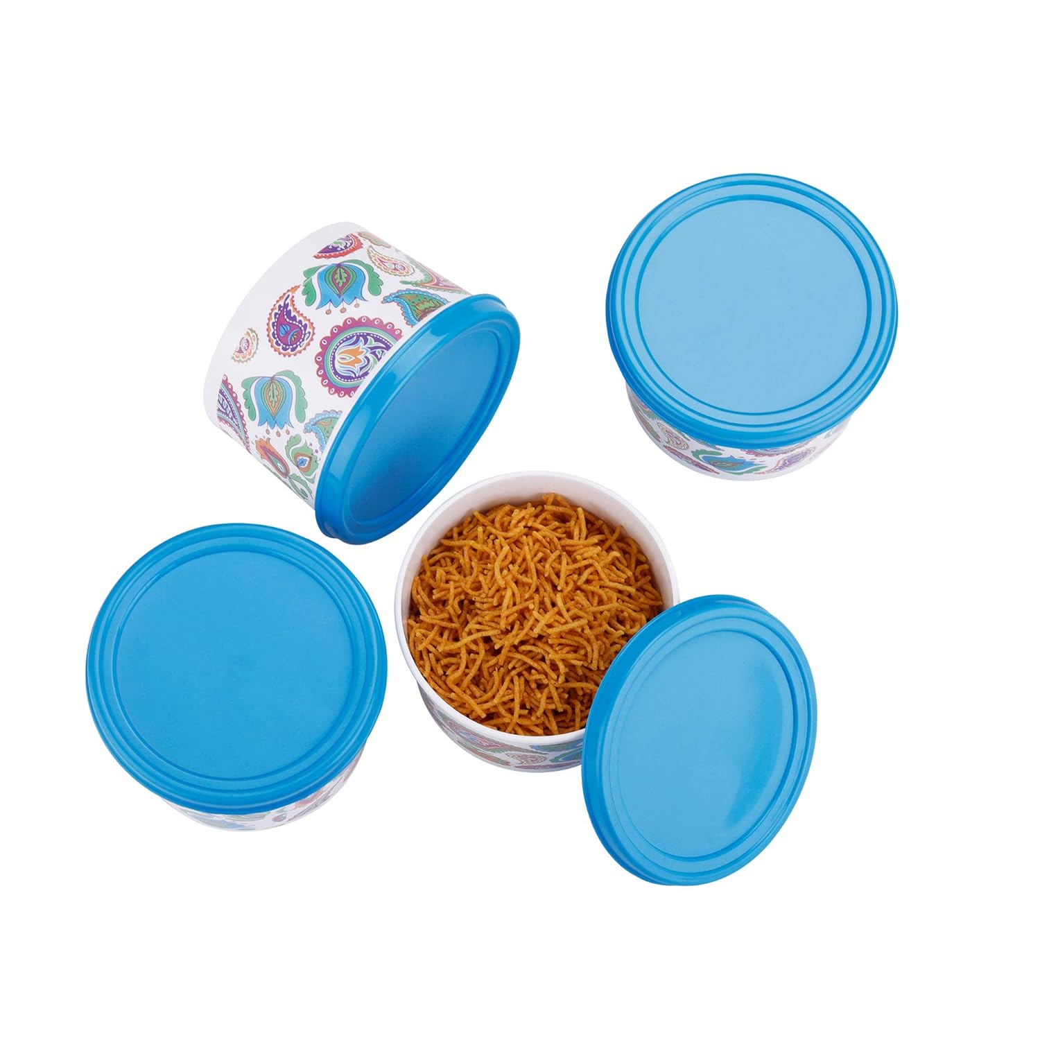 oliveware Candy Floss Range Stackable Containers with Airtight Lid, For Snacks & Dry Fruits, BPA Free, 100% Leak Proof, Set of 4 (300ml) each - Blue