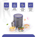 SOPL-OLIVEWARE Innox Glassware Lunchbox, Borosilicate Glass Containers, Microwave Safe & Leak Proof, 3 Containers with BPA Free Airtight Lid (400ml) Each - Blue