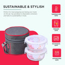 SOPL-OLIVEWARE Joy Glassware Round Lunchbox, Borosilicate Glass Containers, Microwave Safe & Leak Proof, 2 Containers with BPA Free Lids (400ml) Each - Red
