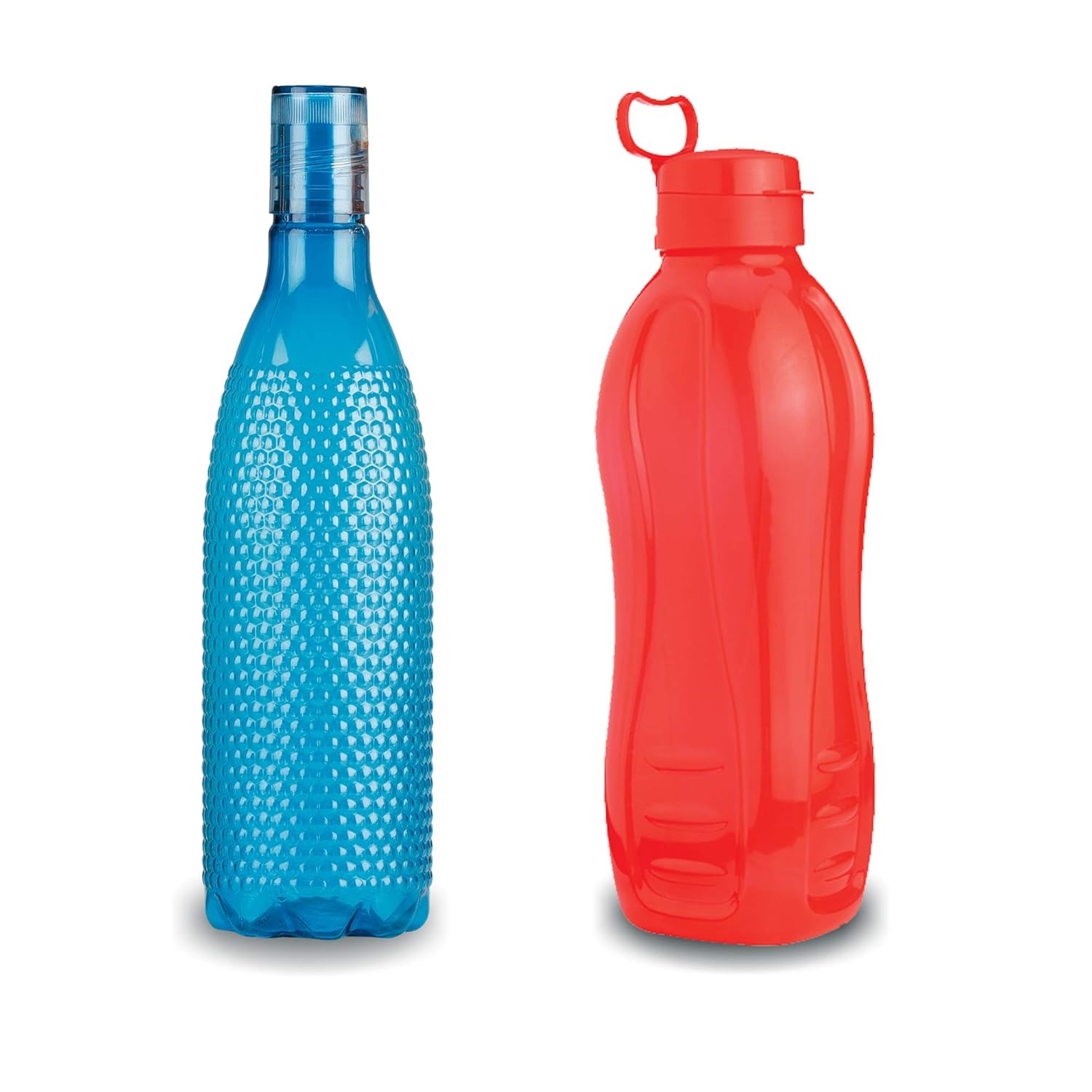 Oliveware Premium Plastic Water Bottle, 1000ML, 2L, Set of 2, Blue And Red Mix