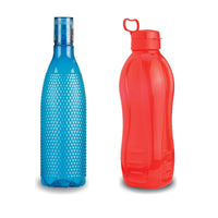 Oliveware Premium Plastic Water Bottle, 1000ML, 2L, Set of 2, Blue And Red Mix