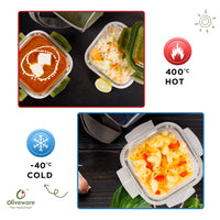 SOPL-OLIVEWARE Deluxe Glassware Lunchbox, Borosilicate Glass, Microwave & Freezer Safe, 2 containers with BPA Free Airtight Lids (320ml) - Red