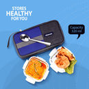 SOPL-OLIVEWARE Freshco Glassware Lunchbox, Borosilicate Glass & Microwave Proof, Safety Lock Airtight Lid, 2 Container with Steel Spoon (320ml) Each - Blue