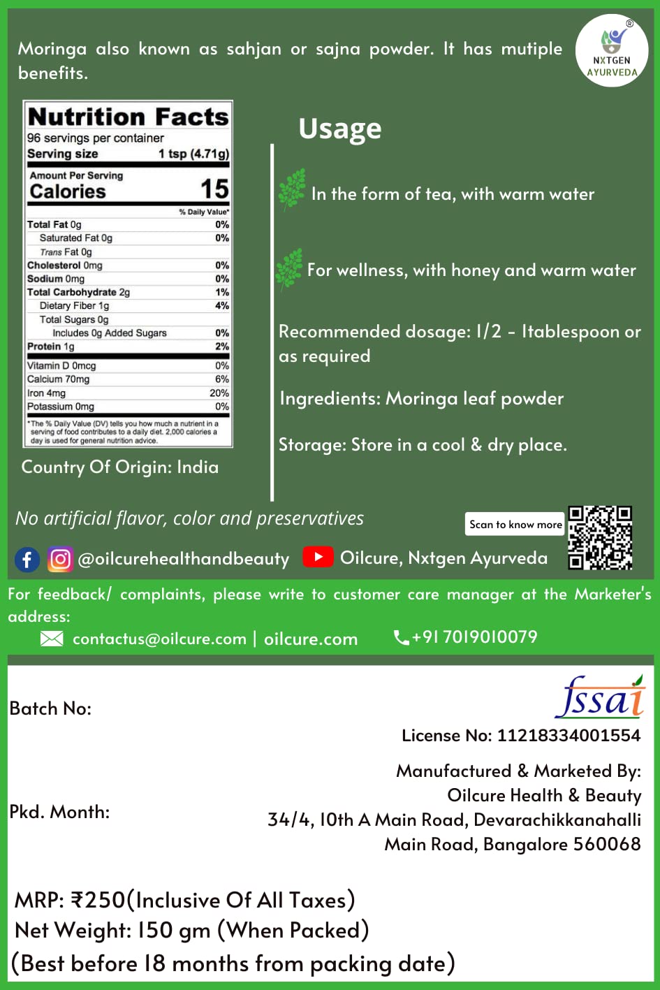 Nxtgen Ayurveda Moringa Oleifera Powder