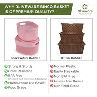 Oliveware Bingo Basket BPA Free Stackable Storage Organisers With Lids, For Clothes, Toys, Stationary, Set of 2 (Small) - 3.24Litere (Pink)