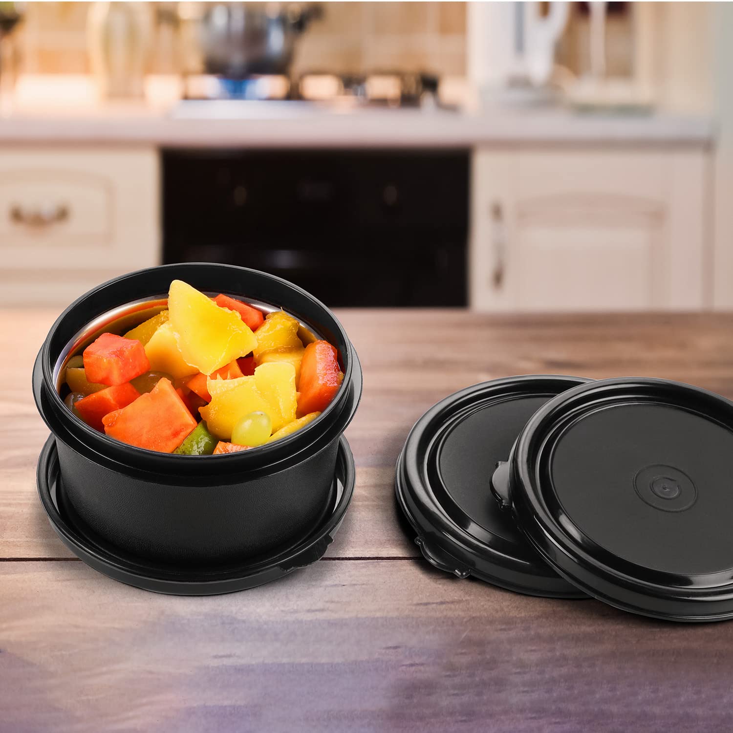 Oliveware Air Tight Lids for Benny Container | Set of 3 | Spill Proof | Leak Proof | For 290ml, 450ml, 600ml | Dishwasher & Freezer Safe (Black)
