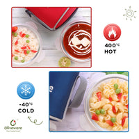 SOPL-OLIVEWARE Spyker Glassware Square Lunchbox, Borosilicate Glass Containers, Microwave Safe & Leak Proof, 3 Containers with BPA Free Lids (320ml) Each - Red