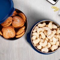 oliveware with Device Elegant Storage Containers, 100% Leak Proof & Spill Proof, 2 Stainless Steel Containers with BPA free Airtight Lid (250 ml Each) - Blue