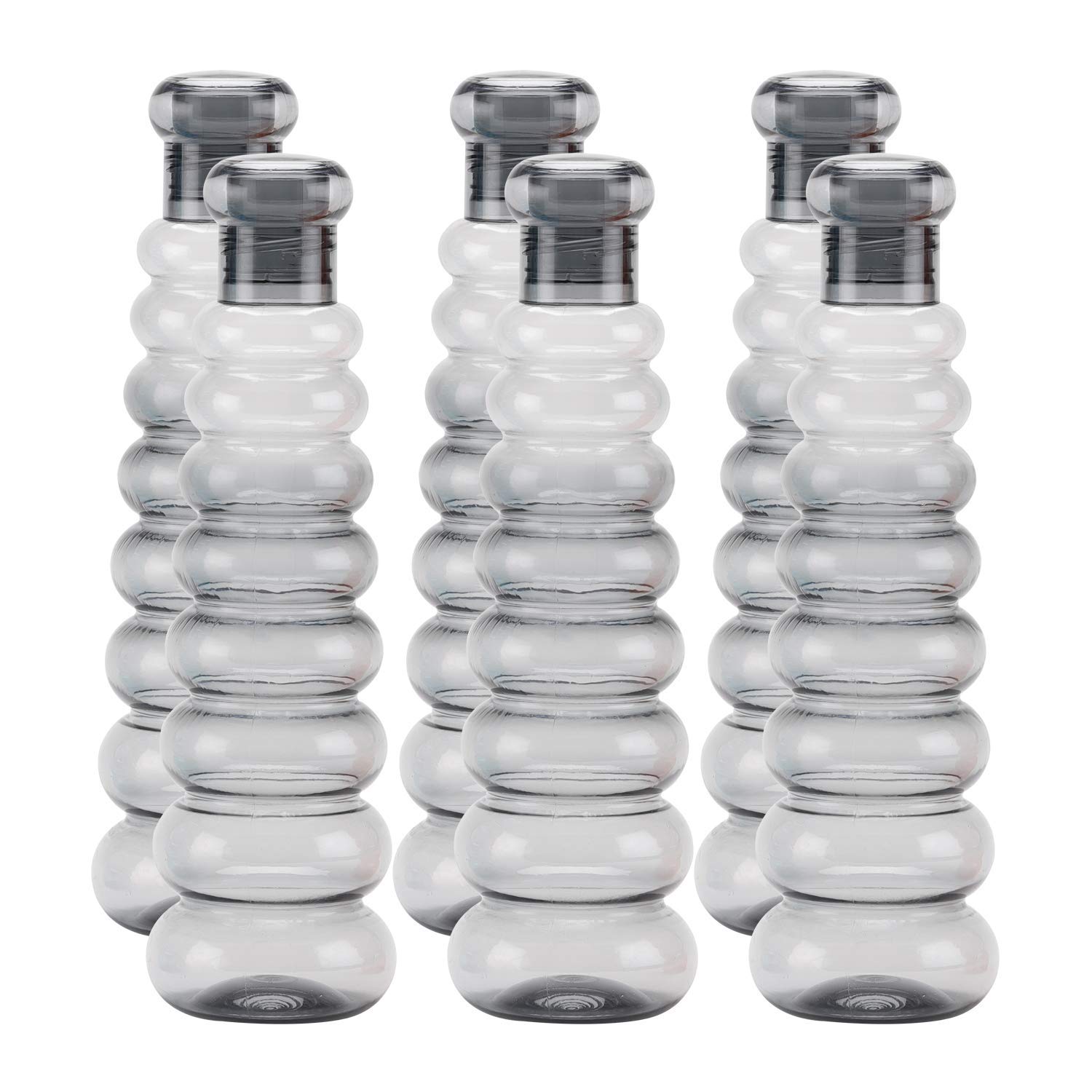 Oliveware Premium Plastic Water Bottle, 1L, Set of 6, Grey