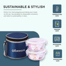 SOPL-OLIVEWARE Bold Glassware Lunchbox, Borosilicate Glass Containers, Microwave Safe & Leak Proof, Set of 2 with BPA Free (400ml) Each - Blue