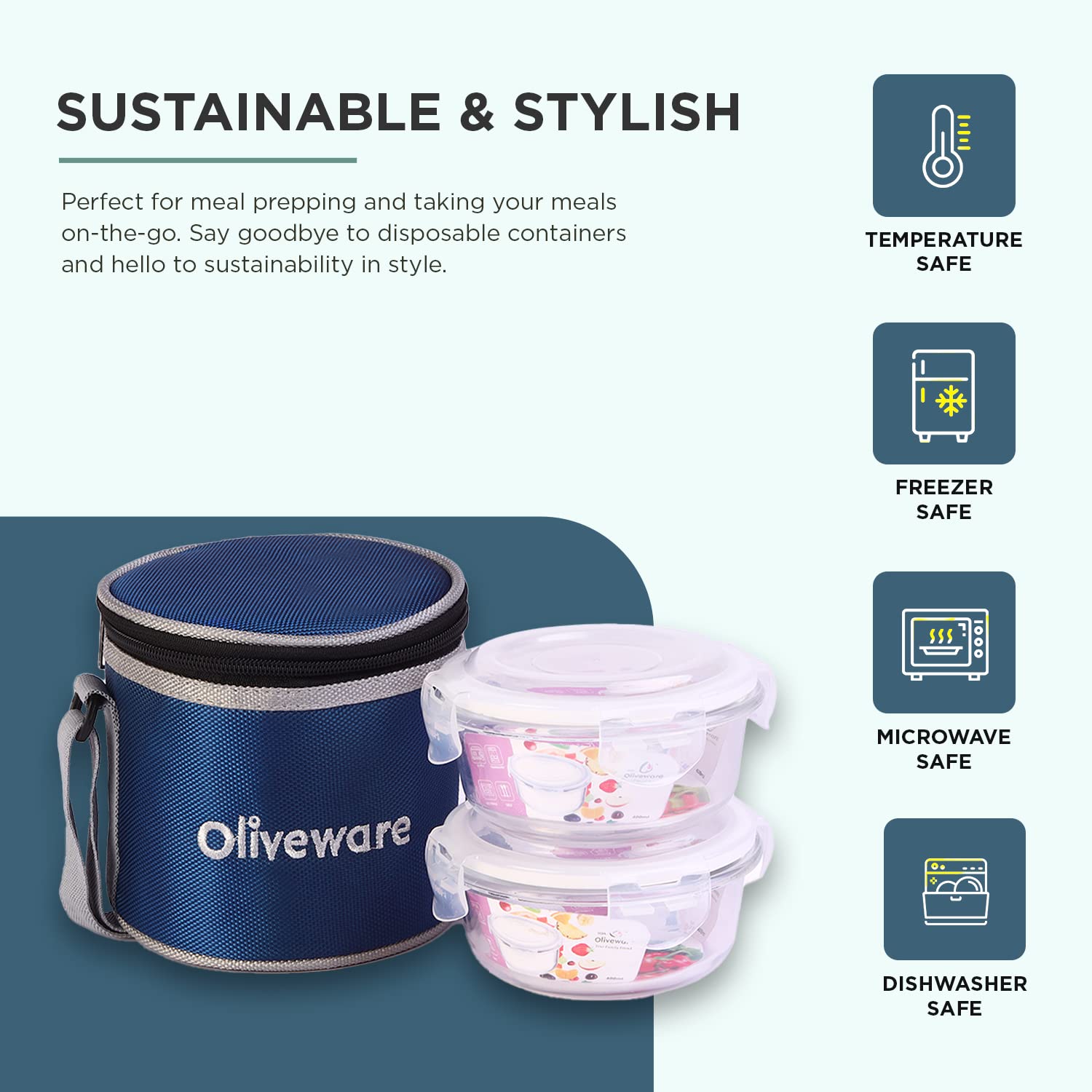 SOPL-OLIVEWARE Rocky Glassware Round Lunchbox, Borosilicate Glass Containers, Microwave Safe & Leak Proof, 2 Containers with BPA Free Lids (400ml) Each - Pink