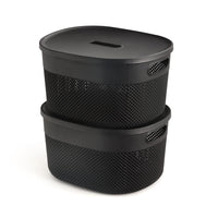 oliveware Bingo Basket BPA Free Stackable Storage Containers with Lids for Clothes & Toys, Set of 2 Big (5.2 L) Each - Black