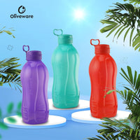 oliveware Jumbo 2 Litre Water Bottle, 100% Leak Proof, BPA Free Premium Plastic Bottle, for Home, Office & Gym, Sturdy with Holder, Pack of 3 (Multi)